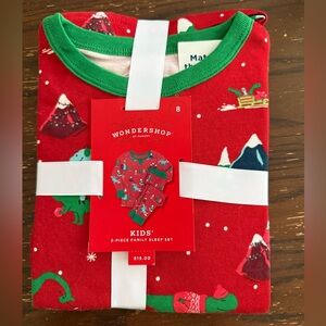 Wondershop Red Kids' Holiday Pajama Set with Green Trim - Dinosaur themed